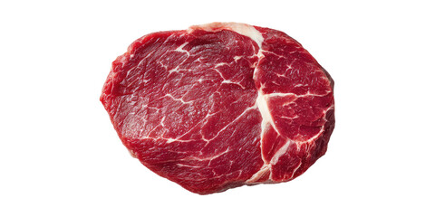 Fototapeta premium Raw red meat cut on a white background with marbling, showcasing a fresh and uncooked texture.