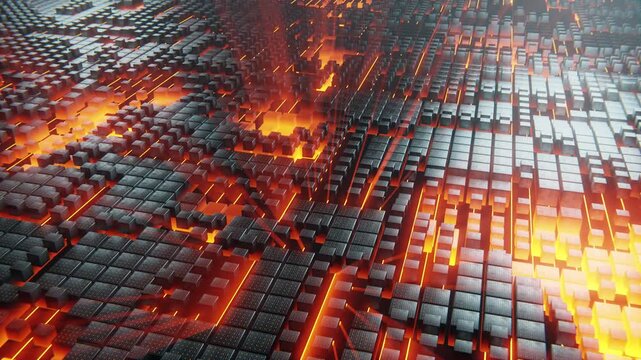 Abstract technology background of data network idea concept technology with neon lighting. 3D animation. 4K.	
