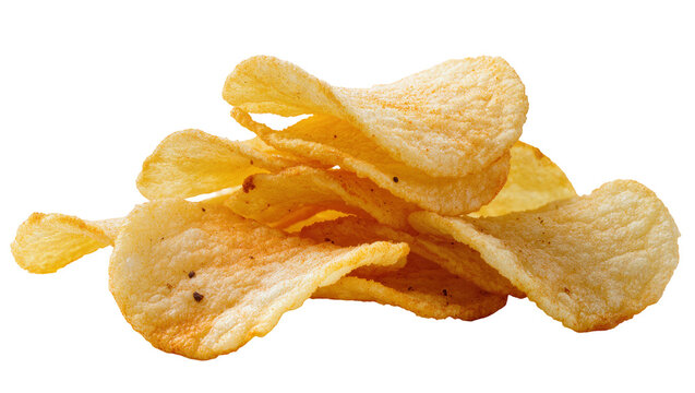 Crispy golden potato chips with seasoning, isolated on transparent background
