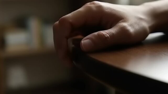 Closeup of a hand on table.