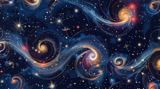 Abstract celestial swirl pattern with stars and nebulas for background design