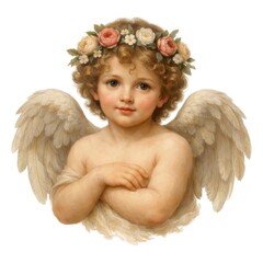 Fototapeta premium Cherubic angel with floral crown.