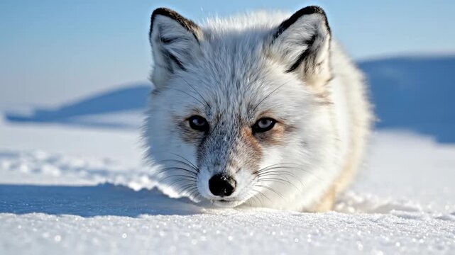 Arctic fox in snow.