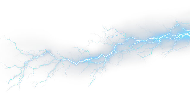 Minimal turquoise lightning with subtle smoky effect isolated on transparent PNG background.

