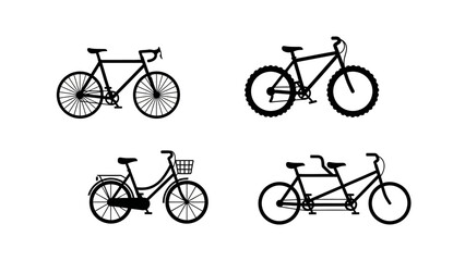 Obraz premium Collection of four different types of bicycles including mountain bike city bike tandem and hybrid