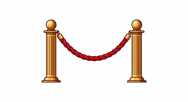 Golden stanchions hold a red rope barrier on white