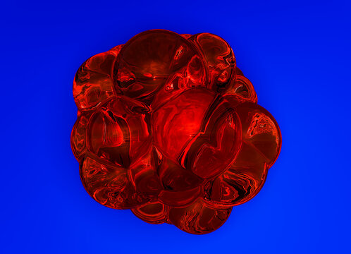 3D rendering of Liquid Glass red bubble cluster with glossy abstract organic form