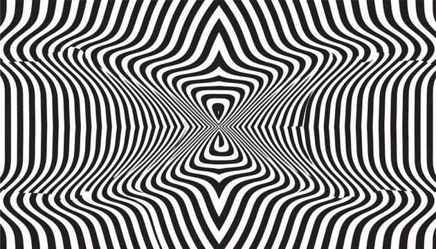 Stripes op art pattern with black and white undulating waves creating a hypnotic visual effect featuring optical illusion, wavy lines, geometric with