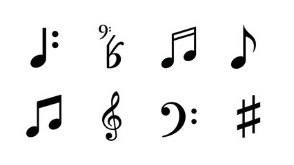 Fototapeta premium Collection of Musical Notes and Symbols in Various Styles For Music Education or Design Projects