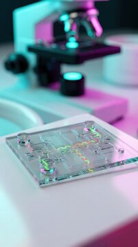 Transparent Lab on Chip Device Near Microscope