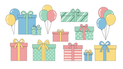 Fototapeta premium Colorful Gift Boxes with Balloons Decorated for Celebration or Party
