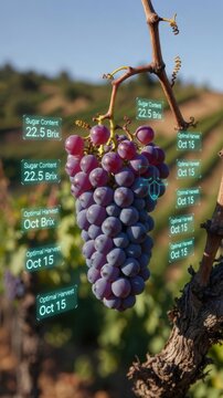 Vineyard Grapes with Digital Harvest Data Overlay