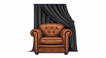 Fototapeta premium Elegant brown armchair with deep tufting and dark drapes