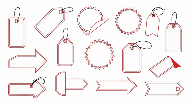 Collection of outlined sale tags and arrow shapes