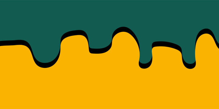 Abstract Green Drip Paint Over Yellow Background With Black Outline &mdash; Modern Fluid Design