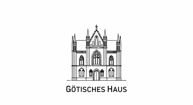 Ornate Gothic building with pointed arches and spires, labeled "G&Ouml;TISCHES HAUS