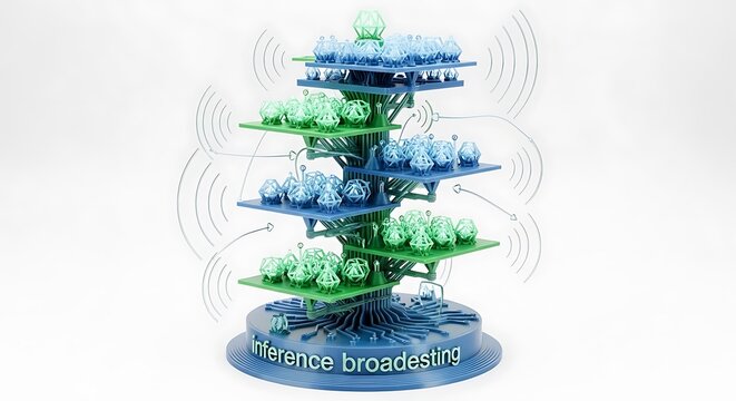 A conceptual 3d printed model representing data network inference and signal broadcasting systems