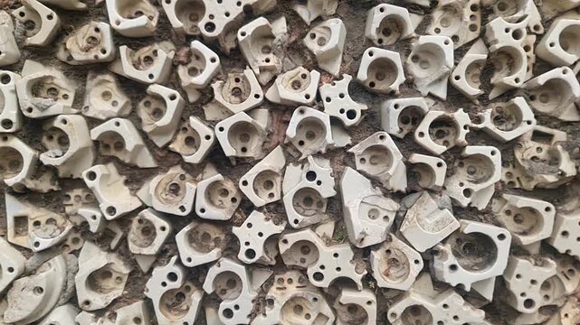 Dense Abstract Pattern Created from Recycled White Porcelain Electrical Fuses and Industrial Waste at Rock Garden Chandigarh
