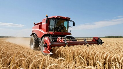 Fototapeta premium Harvesting wheat modern combine harvester in action agricultural field photography sunny environment close-up view