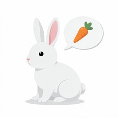Obraz premium White Rabbit Illustration with Carrot Icon in Speech Bubble