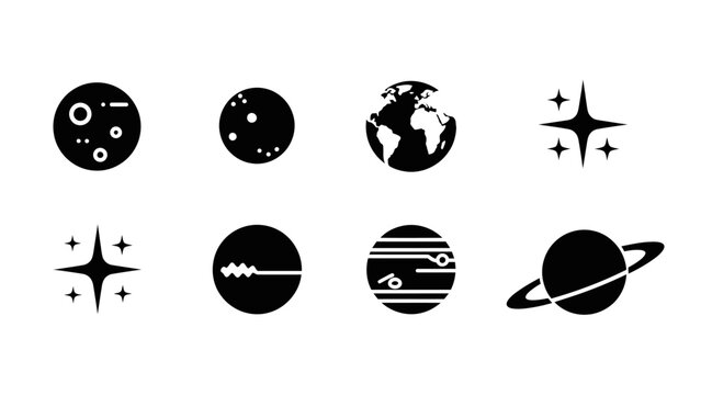 Minimalist Space and Galaxy Icons Set Representing Celestial and Astronomical Themes