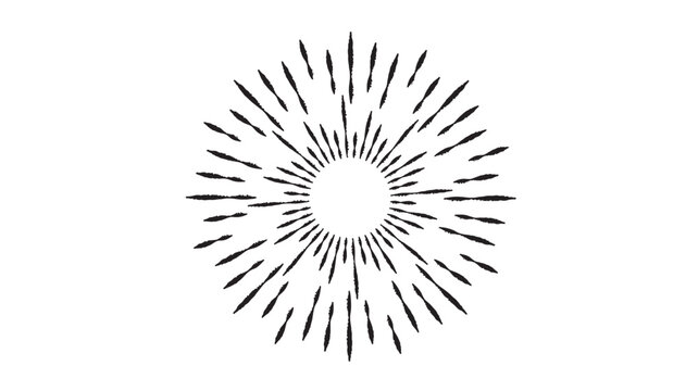 Sunburst hand drawn graphic with radial brush strokes in a retro style, depicting a vintage sunburst emanating outwards from a central point.