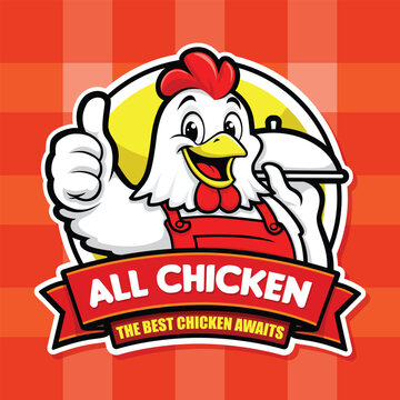 Chicken Mascot Logo with Thumbs Up &ndash; Happy Cartoon Chef Chicken Badge