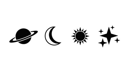 Obraz premium Set of four celestial and astronomical icons representing planets moons suns and stars in minimal