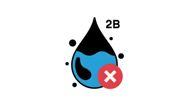 Water drop icon, blue droplet symbol, rejected sign, 2B label
