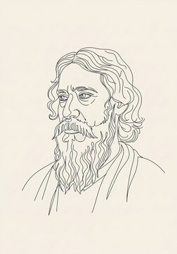 Elegant Illustration of Rabindranath Tagore with Pastel Gradient Background &ndash; Poet Philosopher Artwork
