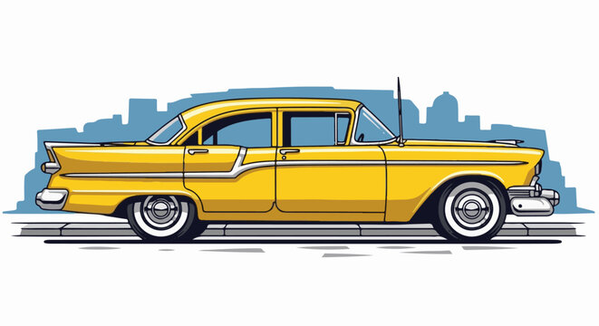 Yellow vintage sedan with chrome accents parked along a city sidewalk