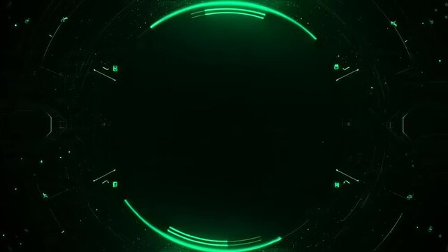 Futuristic green HUD display background with glowing digital elements, abstract geometric patterns, and dynamic data visualization