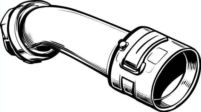 A black and white illustration of a plumbing elbow connector