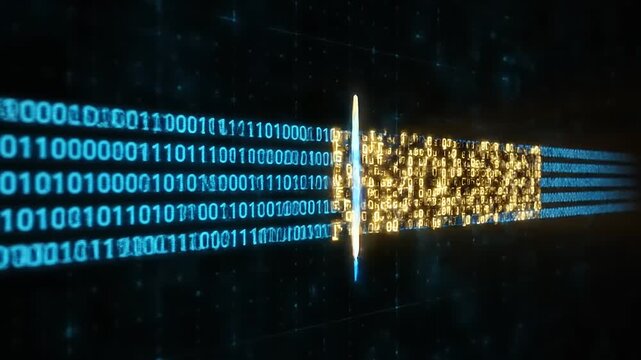 Digital security padlock with binary code.