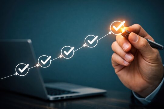 Progress checklist with multiple completed steps success tracking workflow milestone completion concept