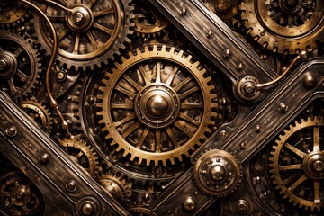 Fototapeta premium Intricate steampunk gears mechanism design.