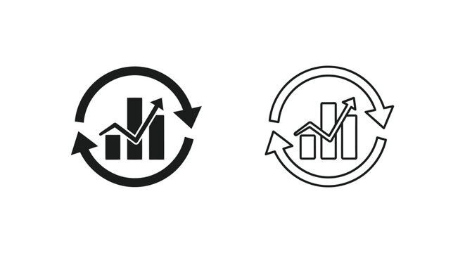 a couple of bar graph icons with arrows Vector
