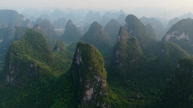 Yangshuo county karst mountains aerial china