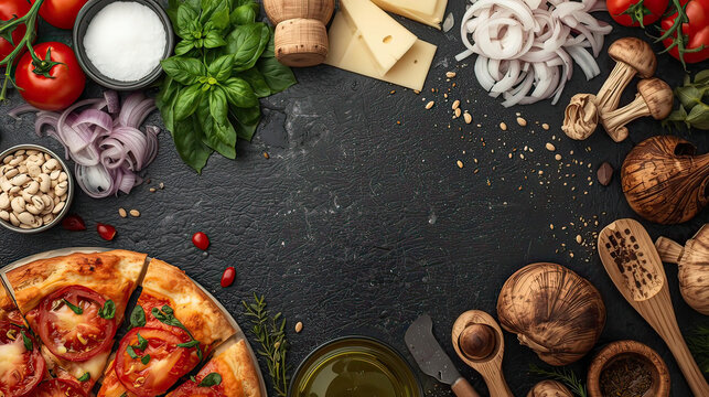 Pizza Ingredients on Dark Background