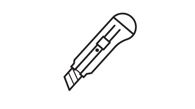Utility knife outline icon with retractable blade and sliding mechanism for cutting applications featuring cutter, box cutter, sharp edge with tool