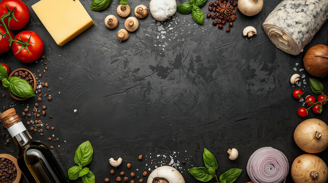 Pizza Ingredients on Dark Background
