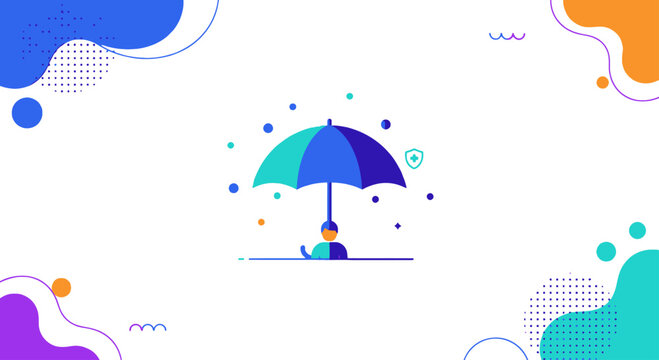 Person finds shelter under a large blue umbrella, illustrating concepts of protection, security, and comprehensive insurance coverage in a challenging environment.