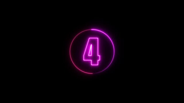 Neon Countdown Timer 4 with Glowing Pink Circle on Black Background &ndash; Futuristic Digital Number Animation