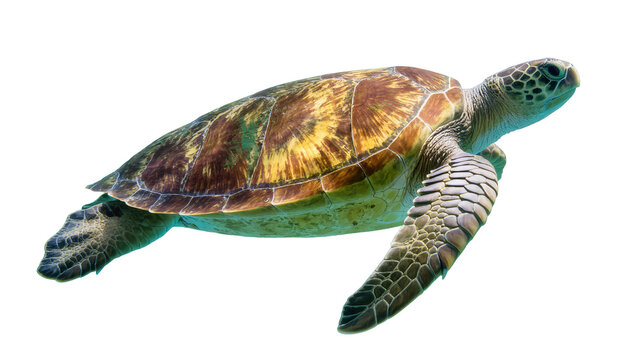 Green sea turtle swimming gracefully, isolated on transparent background
