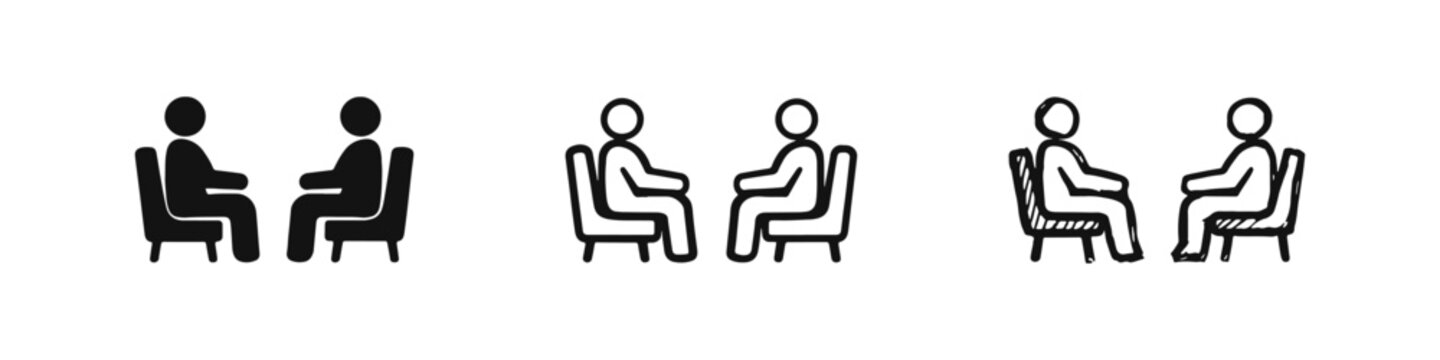 Counseling session icon set, showing two individuals in a therapy or important discussion meeting.