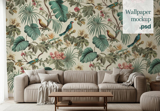 Living room wallpaper mockup