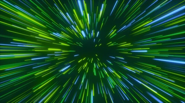 Abstract space travel in Green and Blue neon glow colors