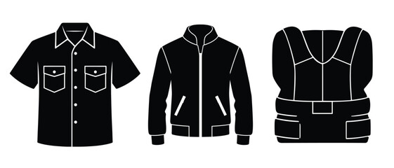 Naklejka premium Set of casual clothing icons shirt jacket and vest