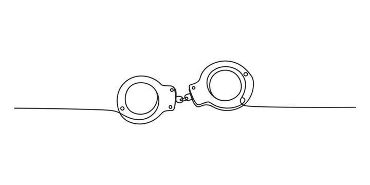 Continuous line drawing of handcuffs on a rope cuffs police law enforcement crime arrest restraint