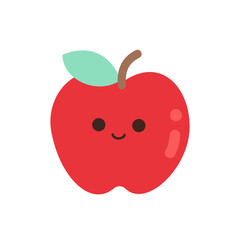 Fototapeta premium Cute kawaii red apple fruit character with happy smiling face flat vector